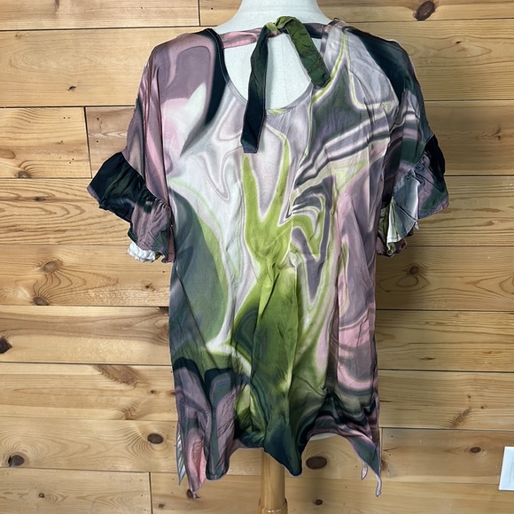 Tutu & Lilli silky tie dyed ruffle top blouse tunic boho hippie festival LG XL - Picture 6 of 12